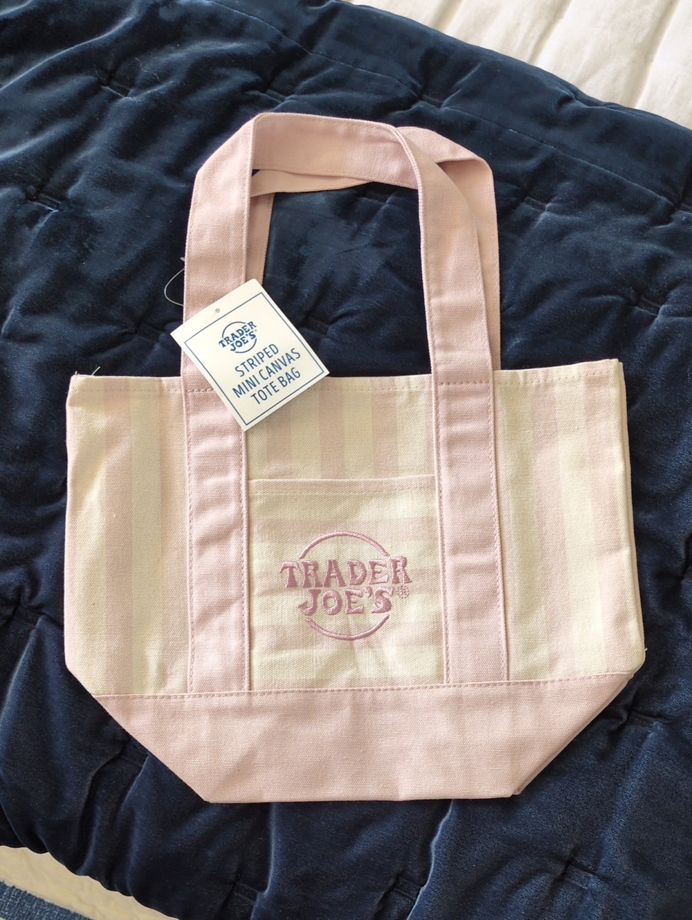 Trader Joe's Pink Striped Mini Canvas Tote Bag